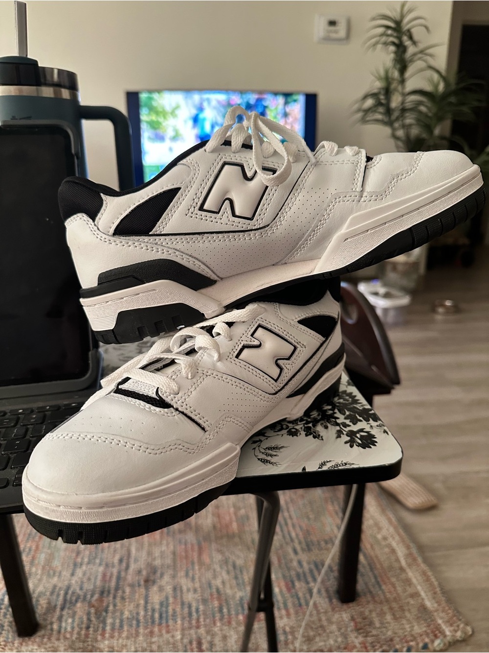 New Balance 550 White and Black Leather Sneakers